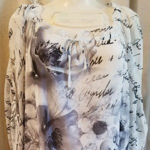 Style & Co  Floral  Blouse Top  Black White Sheer